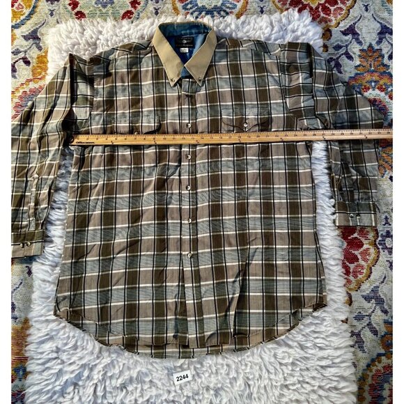 Vintage Flying R Ranchwear Men's Western Shirt Brown Long Sleeve Plaid Button - Picture 2 of 7
